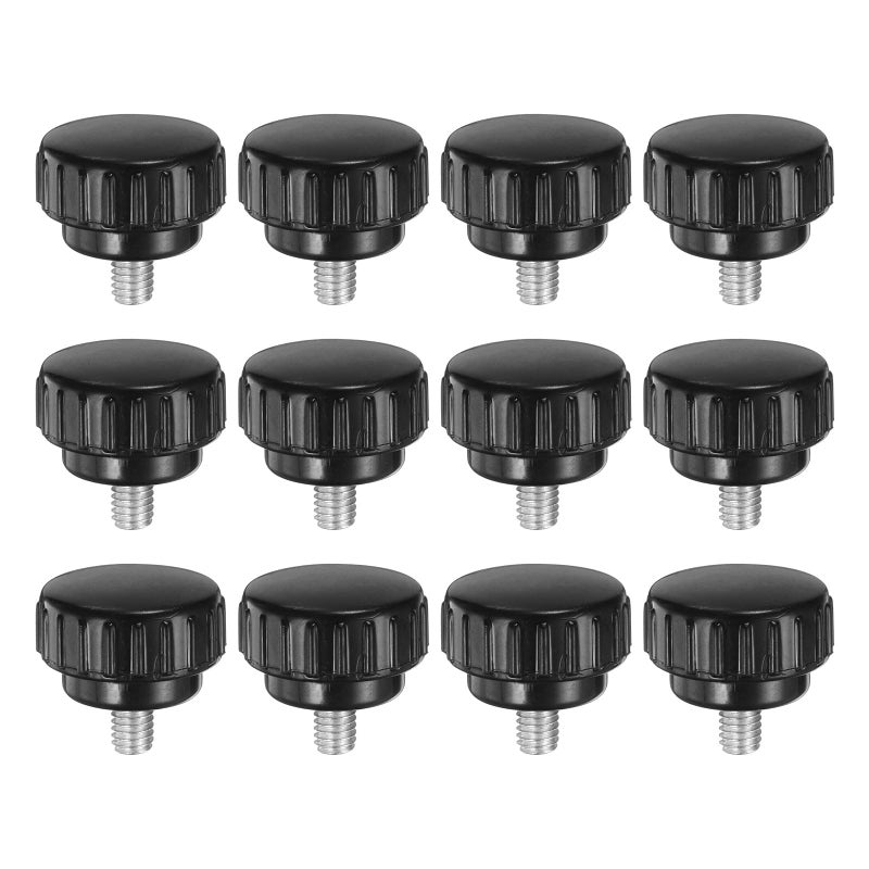 uxcell 12pcs Knurled Clamping Knobs M6 x 8mm Metric Zinc Plated Carbon Steel Male Thread Thumb Screw on Type 25mm Plastic Round Head Threaded Hand Bolt Stud Knobs Black - Image 1